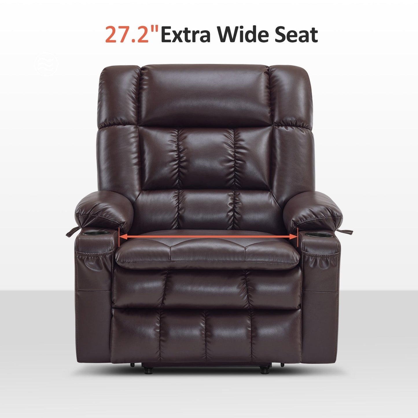 Fauteuil inclinable releveur électrique à double moteur MCombo avec massage et chauffage pour personnes de grande taille, similicuir R7891 (grand/large)