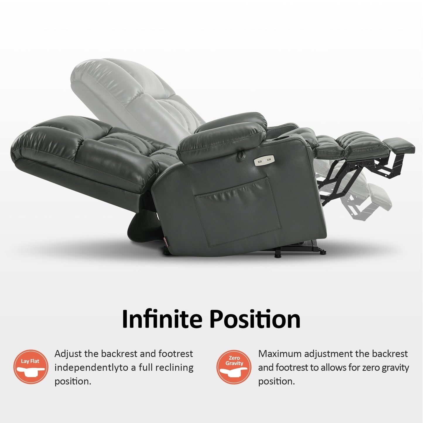 Fauteuil inclinable releveur électrique à double moteur MCombo avec massage et chauffage pour personnes de grande taille, similicuir R7891 (grand/large)