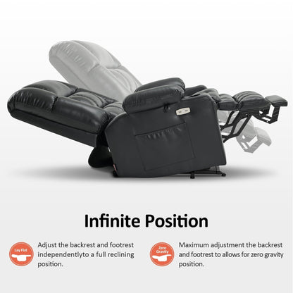 Fauteuil inclinable releveur électrique à double moteur MCombo avec massage et chauffage pour personnes de grande taille, similicuir R7891 (grand/large)