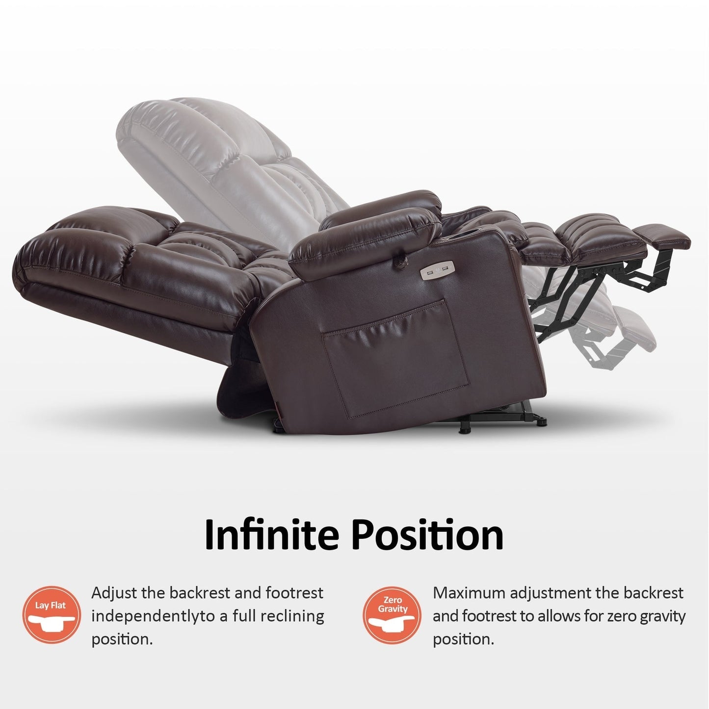 Fauteuil inclinable releveur électrique à double moteur MCombo avec massage et chauffage pour personnes de grande taille, similicuir R7891 (grand/large)