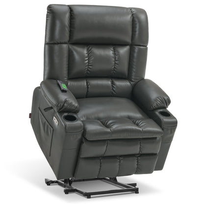 Fauteuil inclinable releveur électrique à double moteur MCombo avec massage et chauffage pour personnes de grande taille, similicuir R7891 (grand/large)