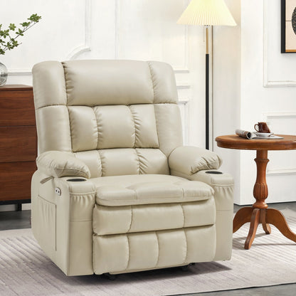 Fauteuil inclinable releveur électrique à double moteur MCombo avec massage et chauffage pour personnes de grande taille, similicuir R7891 (grand/large)