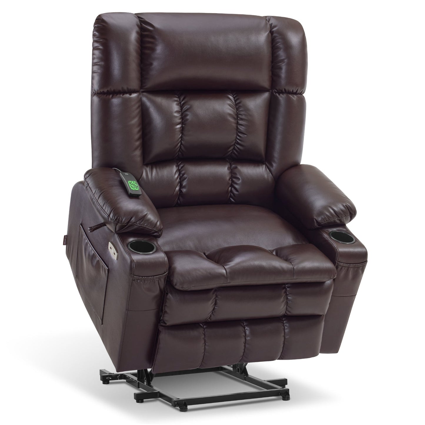 Fauteuil inclinable releveur électrique à double moteur MCombo avec massage et chauffage pour personnes de grande taille, similicuir R7891 (grand/large)
