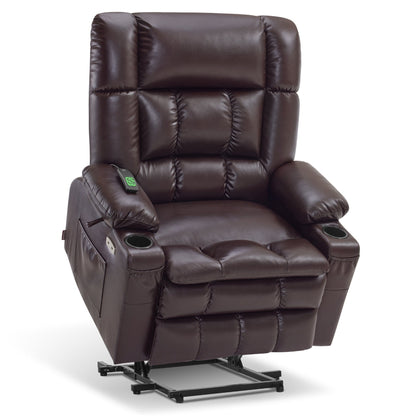 Fauteuil inclinable releveur électrique à double moteur MCombo avec massage et chauffage pour personnes de grande taille, similicuir R7891 (grand/large)