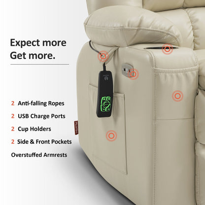 Fauteuil inclinable releveur électrique à double moteur MCombo avec massage et chauffage pour personnes de grande taille, similicuir R7891 (grand/large)