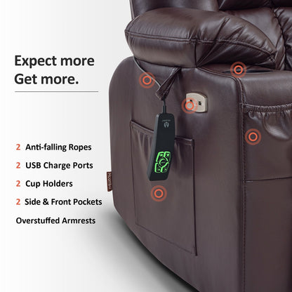 Fauteuil inclinable releveur électrique à double moteur MCombo avec massage et chauffage pour personnes de grande taille, similicuir R7891 (grand/large)