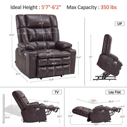 Fauteuil inclinable releveur électrique à double moteur MCombo avec massage et chauffage pour personnes de grande taille, similicuir R7891 (grand/large)