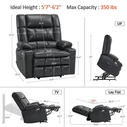 Fauteuil inclinable releveur électrique à double moteur MCombo avec massage et chauffage pour personnes de grande taille, similicuir R7891 (grand/large)