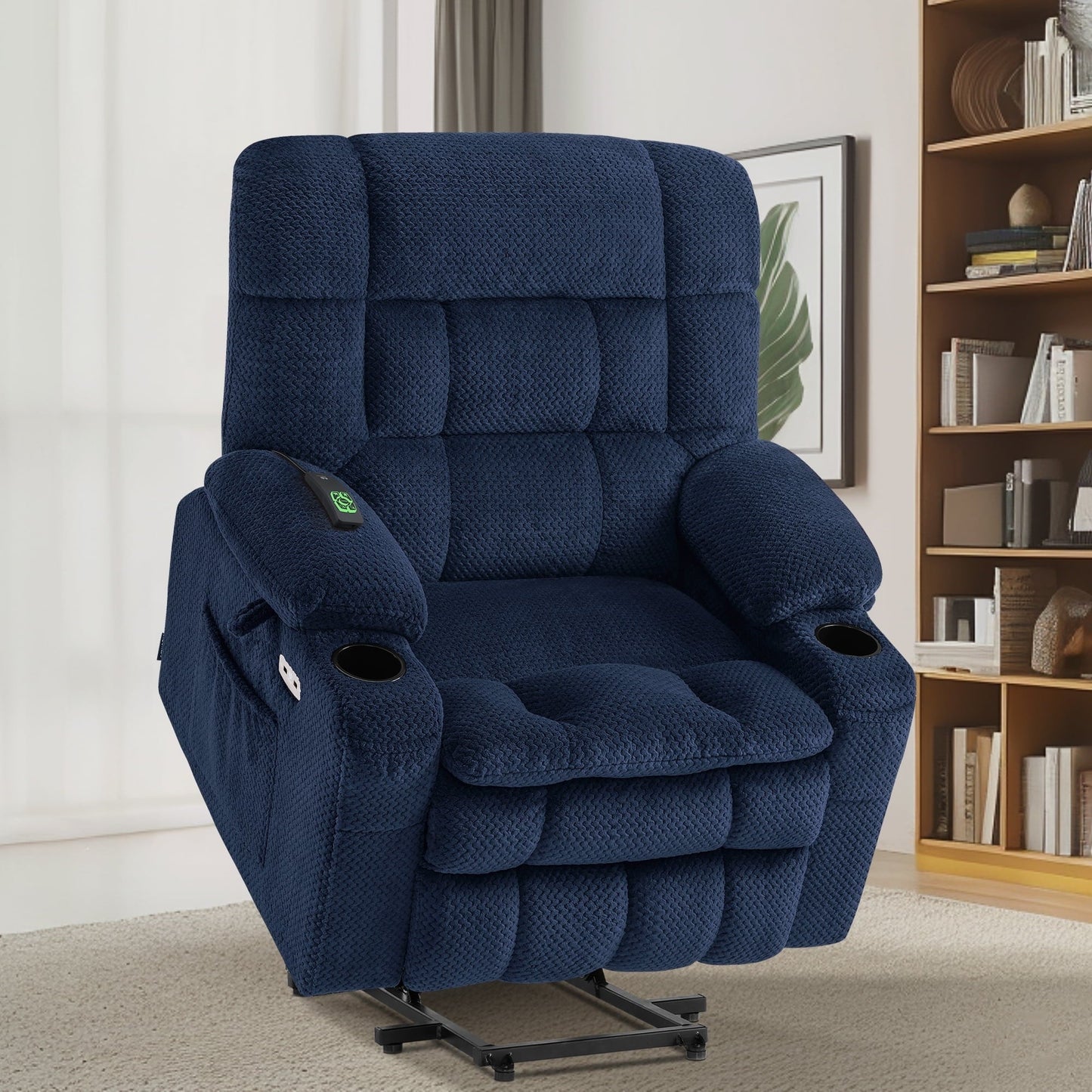 Fauteuil inclinable releveur électrique à double moteur MCombo avec massage et chauffage, positions infinies, tissu R7894 (petit-large)