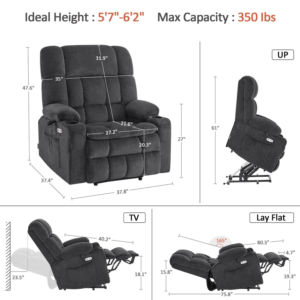 Fauteuil inclinable releveur électrique à double moteur MCombo avec massage et chauffage, positions infinies, tissu R7894 (petit-large)