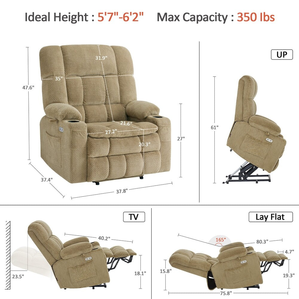 Fauteuil inclinable releveur électrique à double moteur MCombo avec massage et chauffage, positions infinies, tissu R7894 (petit-large)