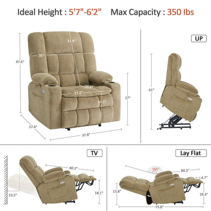 Fauteuil inclinable releveur électrique à double moteur MCombo avec massage et chauffage, positions infinies, tissu R7894 (petit-large)
