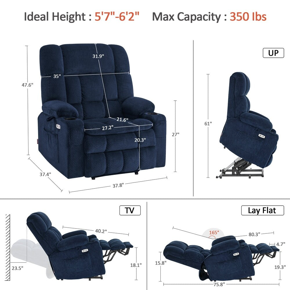 Fauteuil inclinable releveur électrique à double moteur MCombo avec massage et chauffage, positions infinies, tissu R7894 (petit-large)