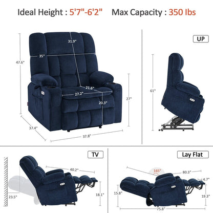 Fauteuil inclinable releveur électrique à double moteur MCombo avec massage et chauffage, positions infinies, tissu R7894 (petit-large)
