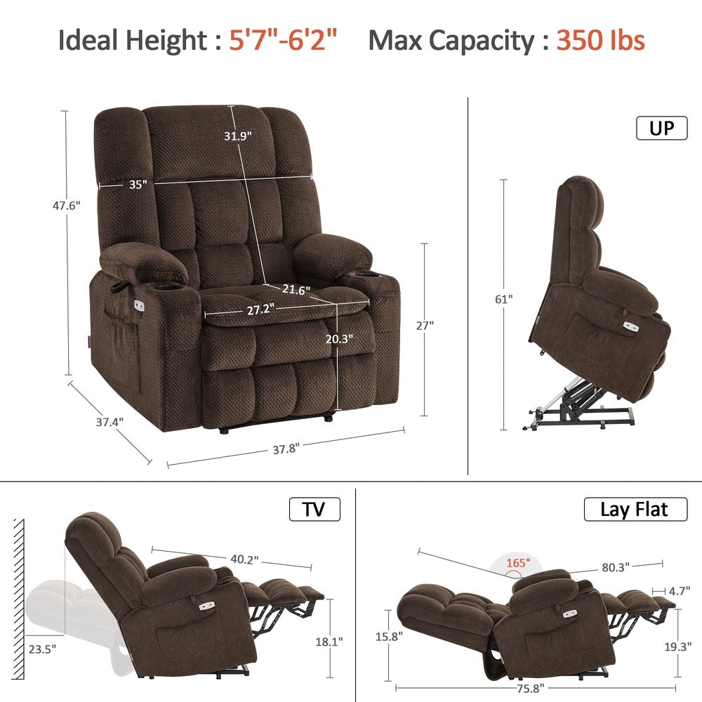 Fauteuil inclinable releveur électrique à double moteur MCombo avec massage et chauffage, positions infinies, tissu R7894 (petit-large)