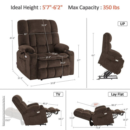 Fauteuil inclinable releveur électrique à double moteur MCombo avec massage et chauffage, positions infinies, tissu R7894 (petit-large)