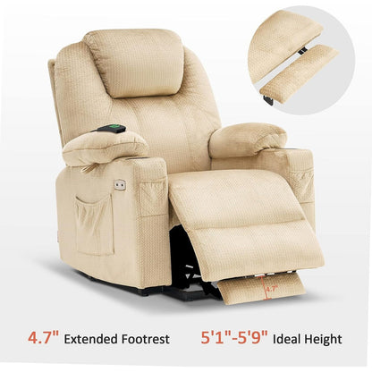 Fauteuil inclinable électrique MCombo avec massage et chauffage, 3 positions, ports USB, tissu 7040