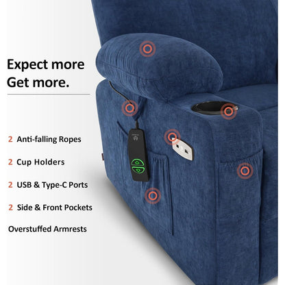 Fauteuil inclinable électrique MCombo avec massage et chauffage, 3 positions, ports USB, tissu 7040