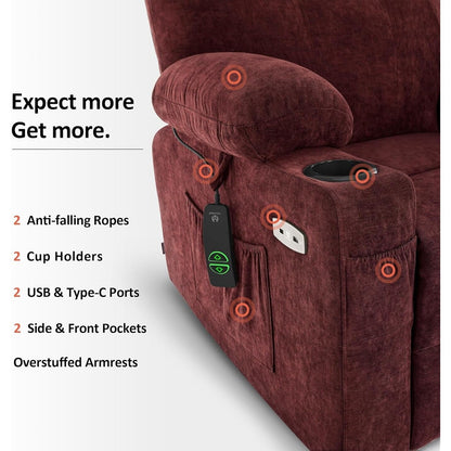 Fauteuil inclinable électrique MCombo avec massage et chauffage, 3 positions, ports USB, tissu 7040