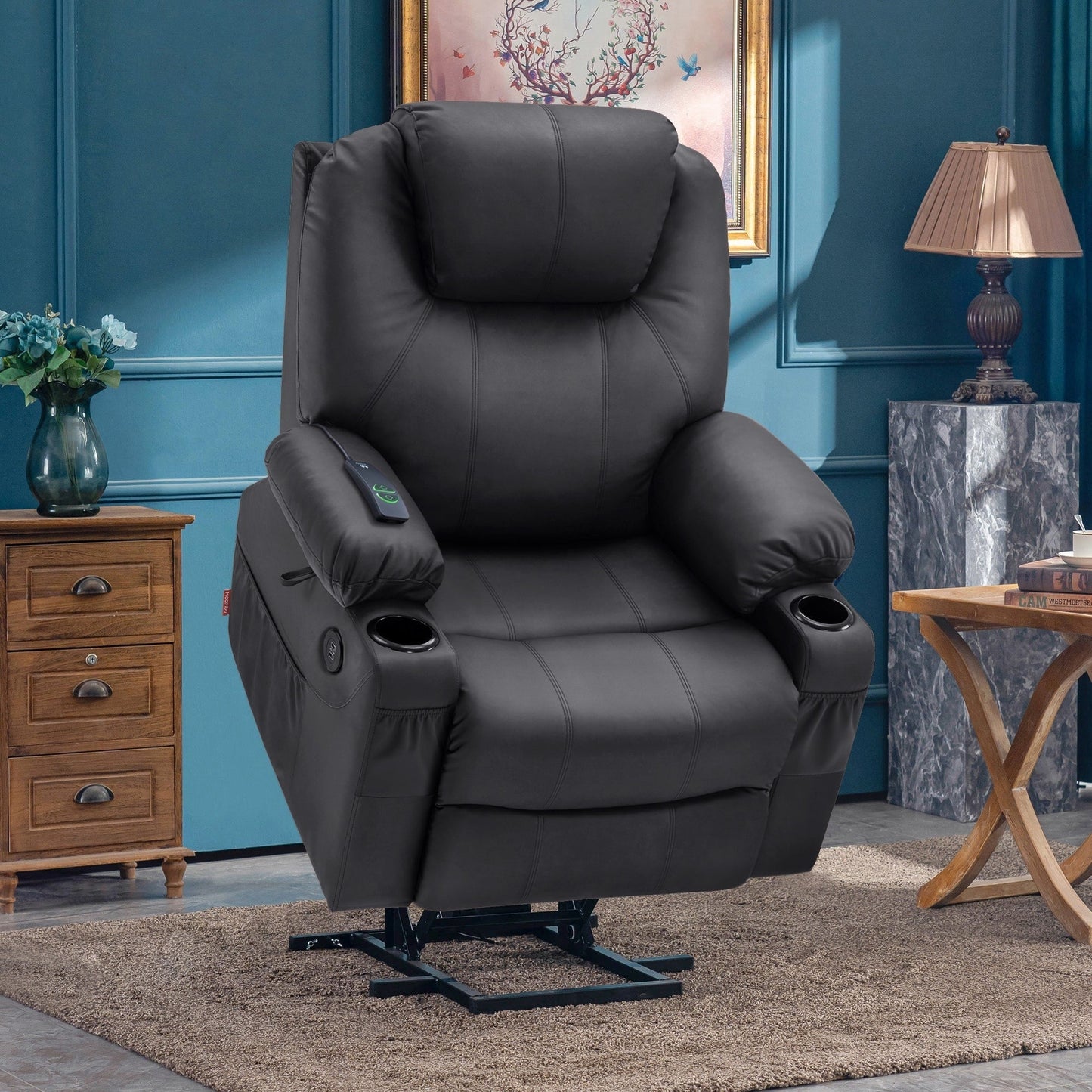 Fauteuil inclinable électrique MCombo avec massage et chauffage, 3 positions, ports USB, similicuir 7040