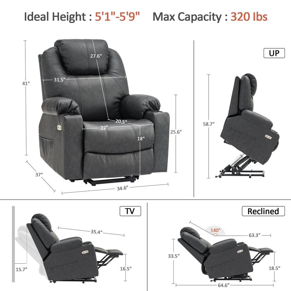Fauteuil inclinable électrique MCombo avec massage et chauffage, 3 positions, ports USB, similicuir 7040
