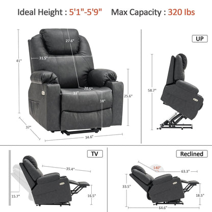 Fauteuil inclinable électrique MCombo avec massage et chauffage, 3 positions, ports USB, similicuir 7040