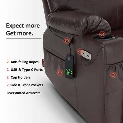 Fauteuil inclinable électrique MCombo avec massage et chauffage, 3 positions, ports USB, similicuir 7040