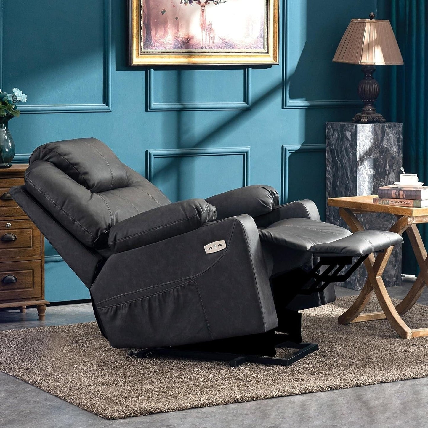 Fauteuil inclinable électrique MCombo avec massage et chauffage, 3 positions, ports USB, similicuir 7040