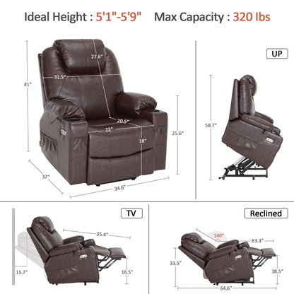 Fauteuil inclinable électrique MCombo avec massage et chauffage, 3 positions, ports USB, similicuir 7040