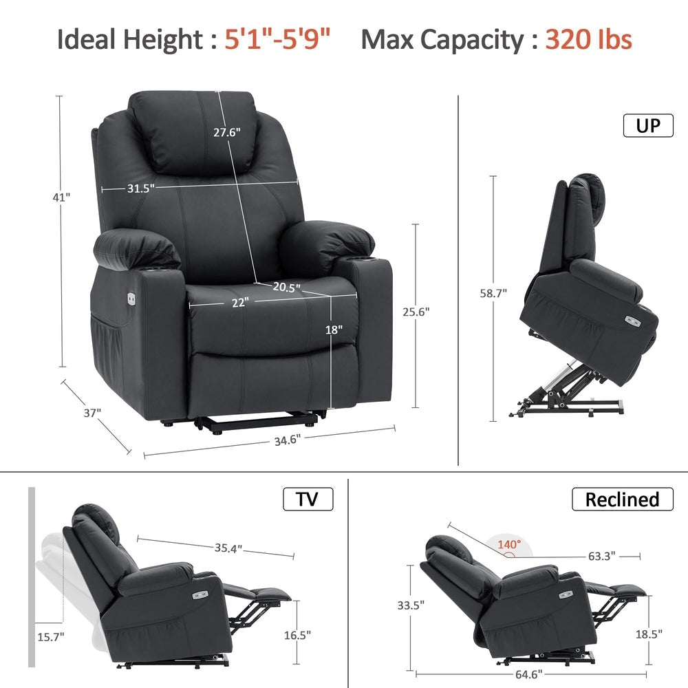 Fauteuil inclinable électrique MCombo avec massage et chauffage, 3 positions, ports USB, similicuir 7040
