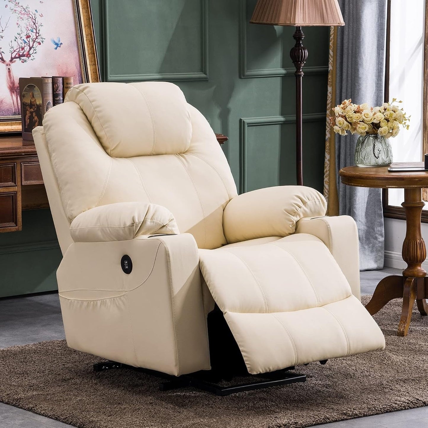 Fauteuil inclinable électrique MCombo avec massage et chauffage, 3 positions, ports USB, similicuir 7040