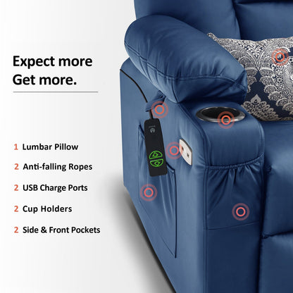 Fauteuil inclinable électrique MCombo avec repose-pieds allongé, porte-gobelets et similicuir 7507