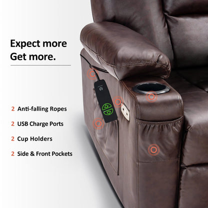 Fauteuil inclinable électrique MCombo avec repose-pieds allongé, porte-gobelets et similicuir 7507
