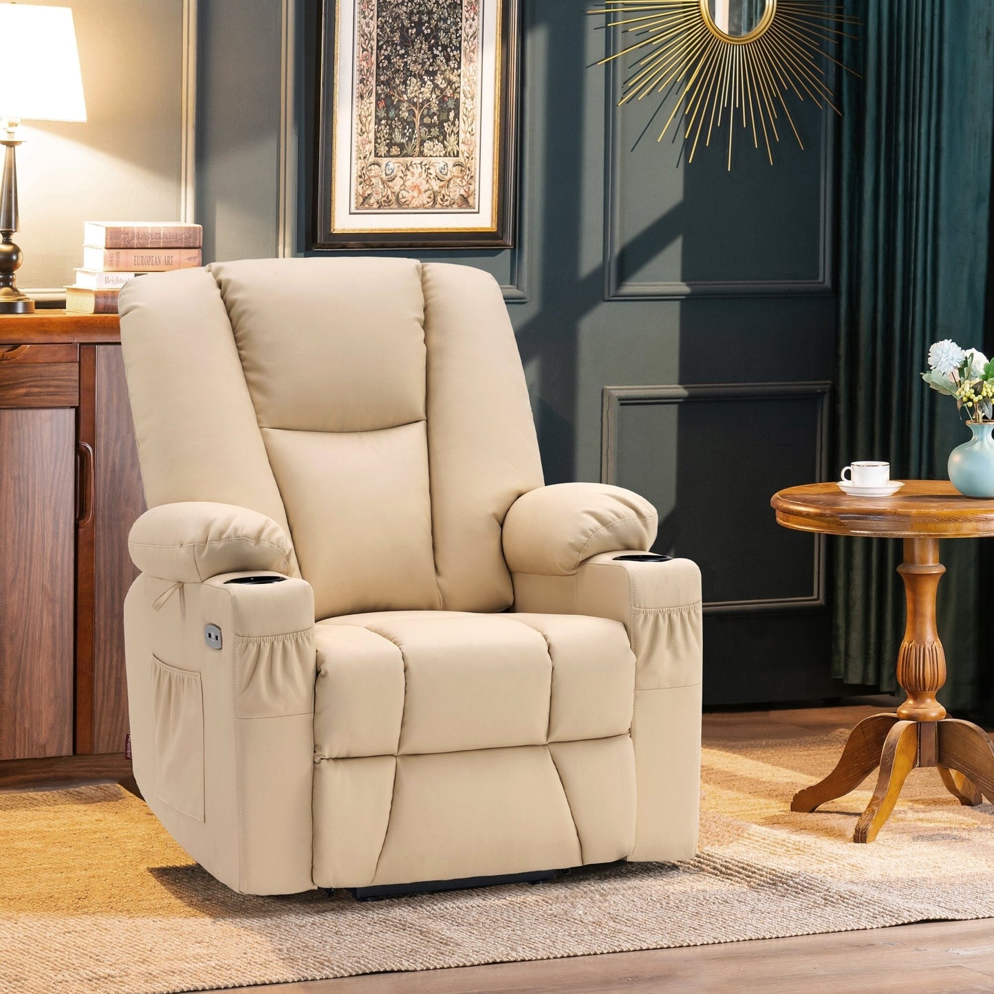 Fauteuil inclinable électrique MCombo avec repose-pieds allongé, porte-gobelets et similicuir 7507