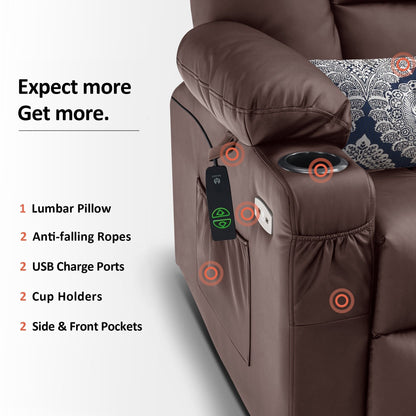 Fauteuil inclinable électrique MCombo avec repose-pieds allongé, porte-gobelets et similicuir 7507