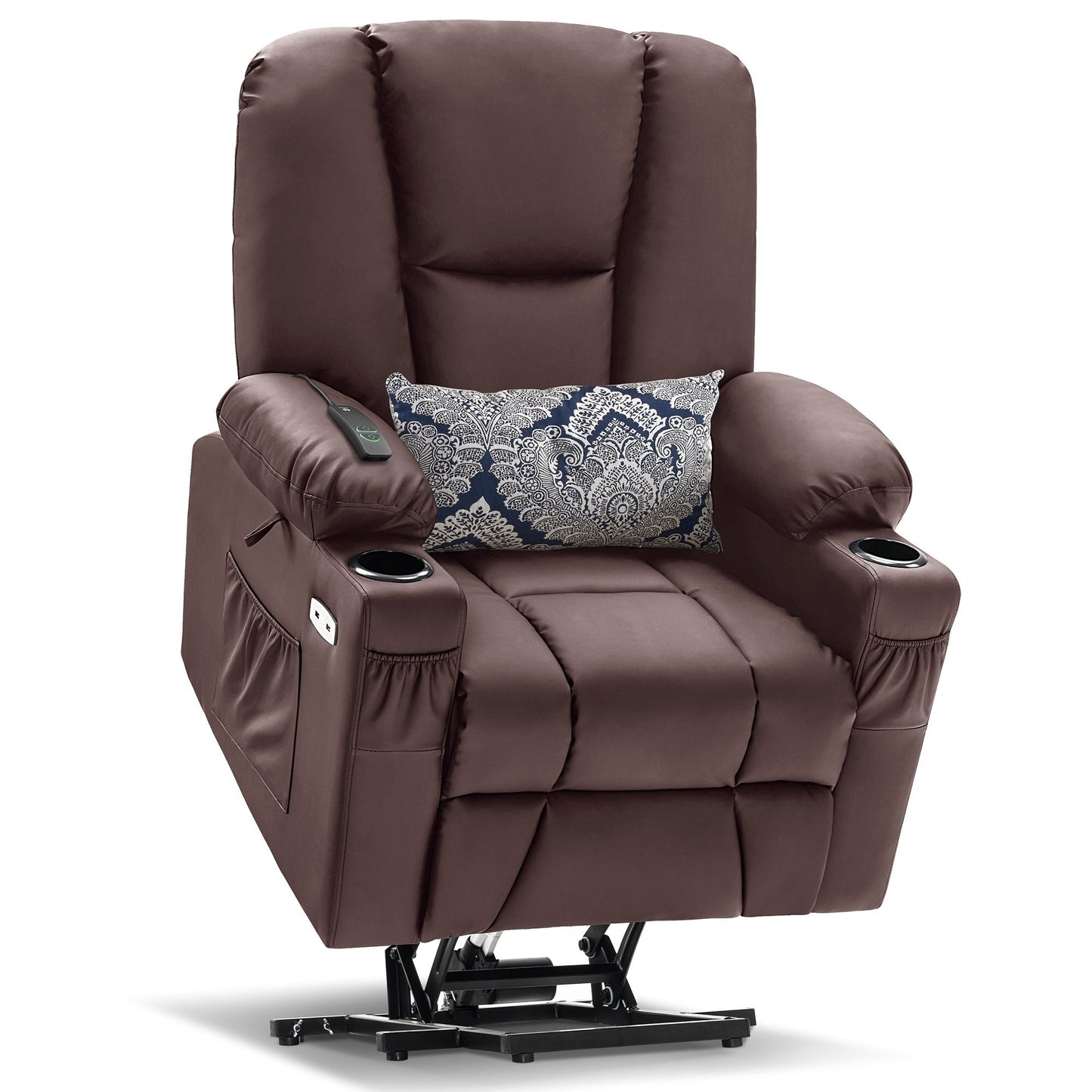 Fauteuil inclinable électrique MCombo avec repose-pieds allongé, porte-gobelets et similicuir 7507