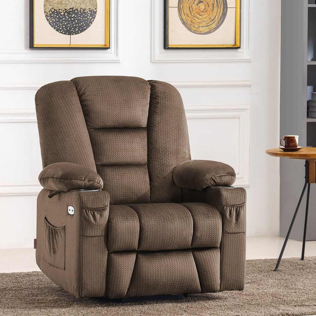 Fauteuil inclinable électrique MCombo avec massage et chauffage pour personnes âgées, repose-pieds allongé, ports USB, tissu (moyen)