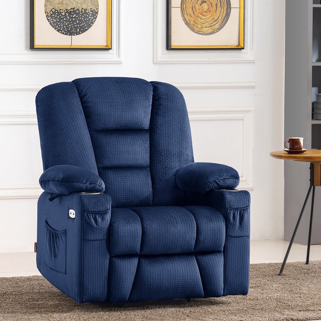 Fauteuil inclinable électrique MCombo avec massage et chauffage pour personnes âgées, repose-pieds allongé, ports USB, tissu (moyen)