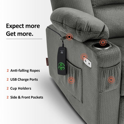 Fauteuil inclinable électrique MCombo avec massage et chauffage pour personnes âgées, repose-pieds allongé, ports USB, tissu (moyen)