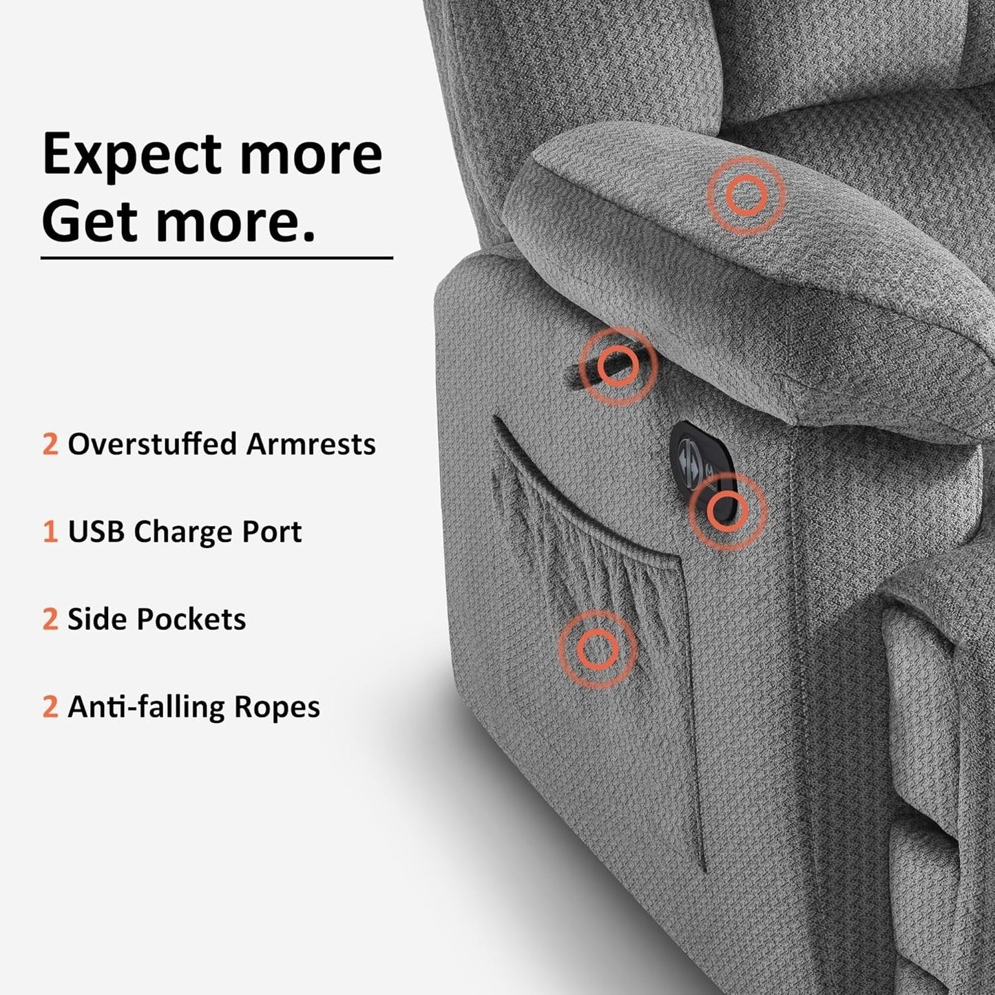 Fauteuil inclinable électrique MCombo pour salon avec chauffage et massage, tissu R6233