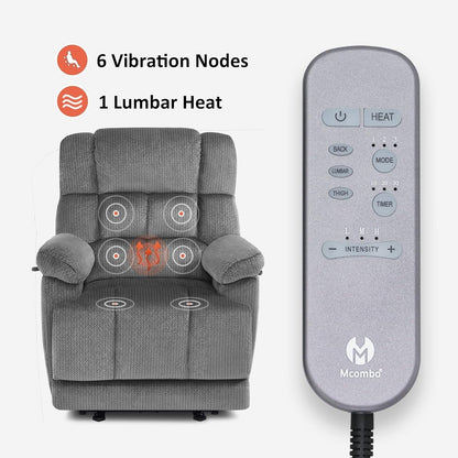 Fauteuil inclinable électrique MCombo pour salon avec chauffage et massage, tissu R6233
