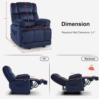 Fauteuil inclinable électrique MCombo pour salon avec chauffage et massage, tissu R6233