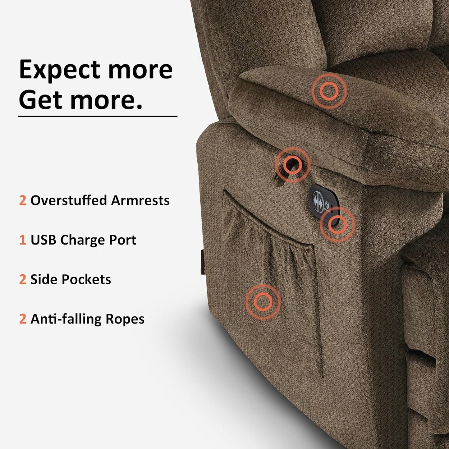 Fauteuil inclinable électrique MCombo pour salon avec chauffage et massage, tissu R6233