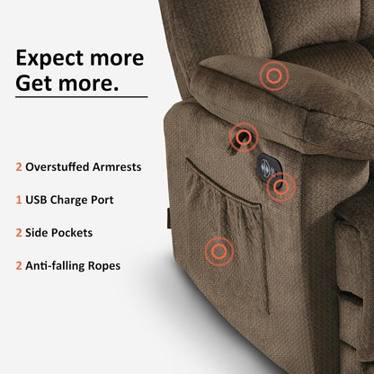 Fauteuil inclinable électrique MCombo pour salon avec chauffage et massage, tissu R6233