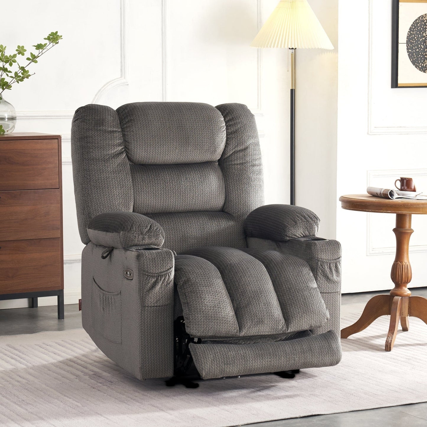 Fauteuil inclinable électrique MCombo avec chauffage et massage, tissu 6079/PR670
