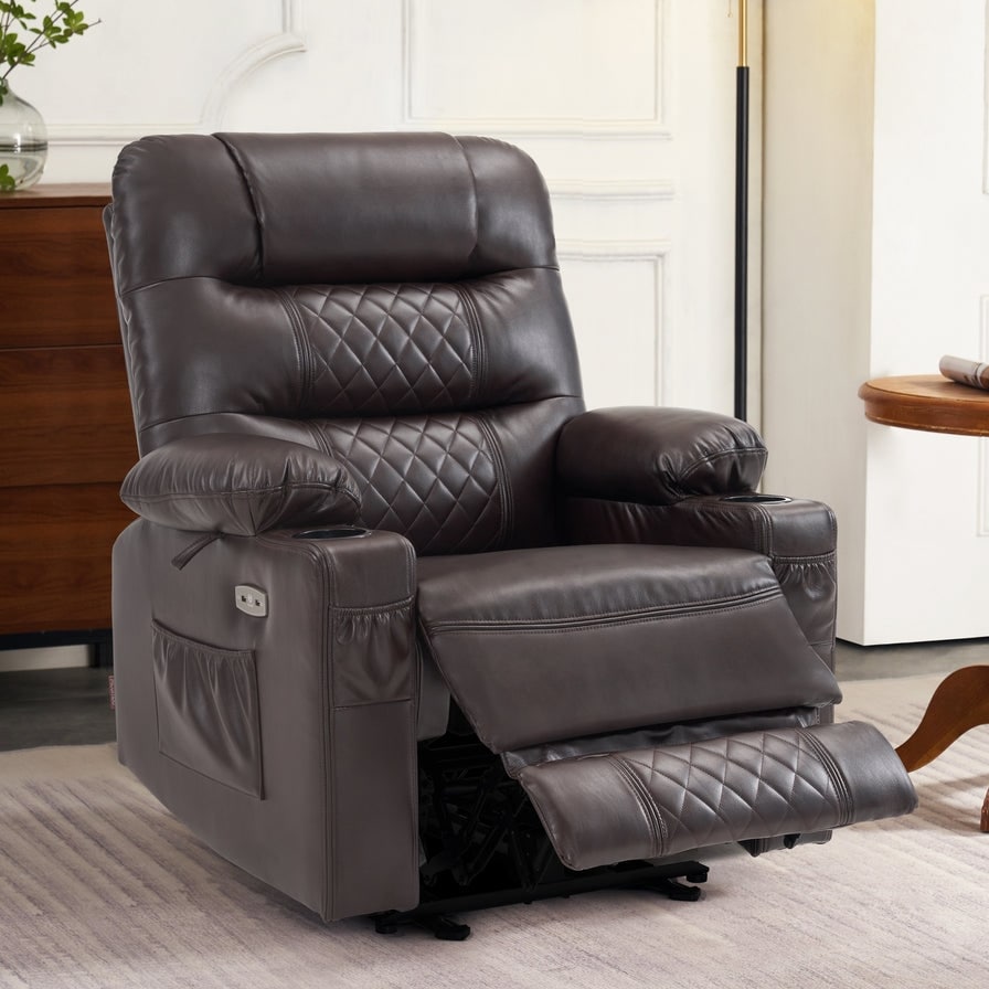 Fauteuil inclinable électrique MCombo avec chauffage et massage, cuir PR621