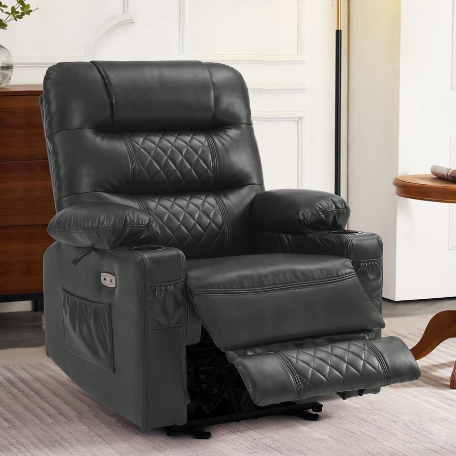 Fauteuil inclinable électrique MCombo avec chauffage et massage, cuir PR621