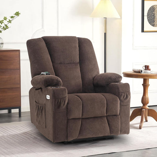 Fauteuil inclinable électrique combiné M avec massage et chaleur, tissu pelucheux 8015