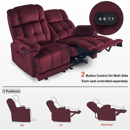 Canapé inclinable électrique MCombo avec chauffage et massage, tissu 6237