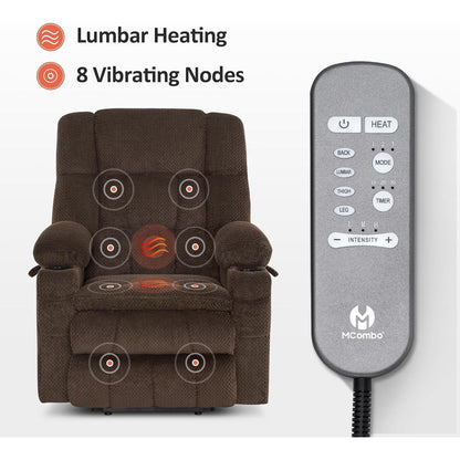 Fauteuil inclinable électrique à double moteur MCombo, grand format, avec massage et chauffage, pour personnes âgées de grande taille, tissu 7896